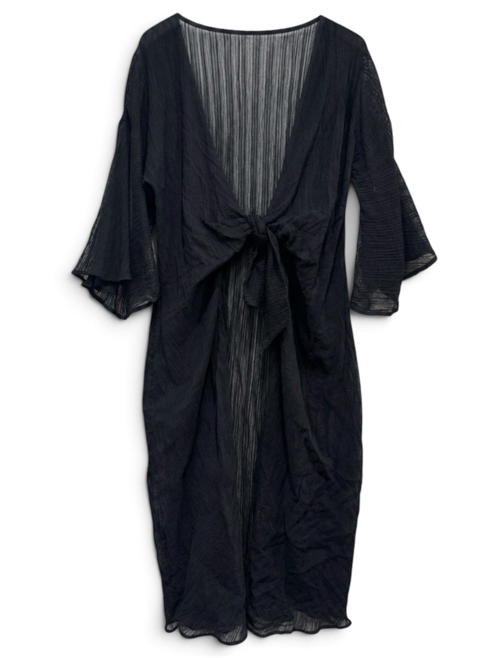 ViX Black Cotton Sheer Tie Front Maxi Cover Up Resort Dress M